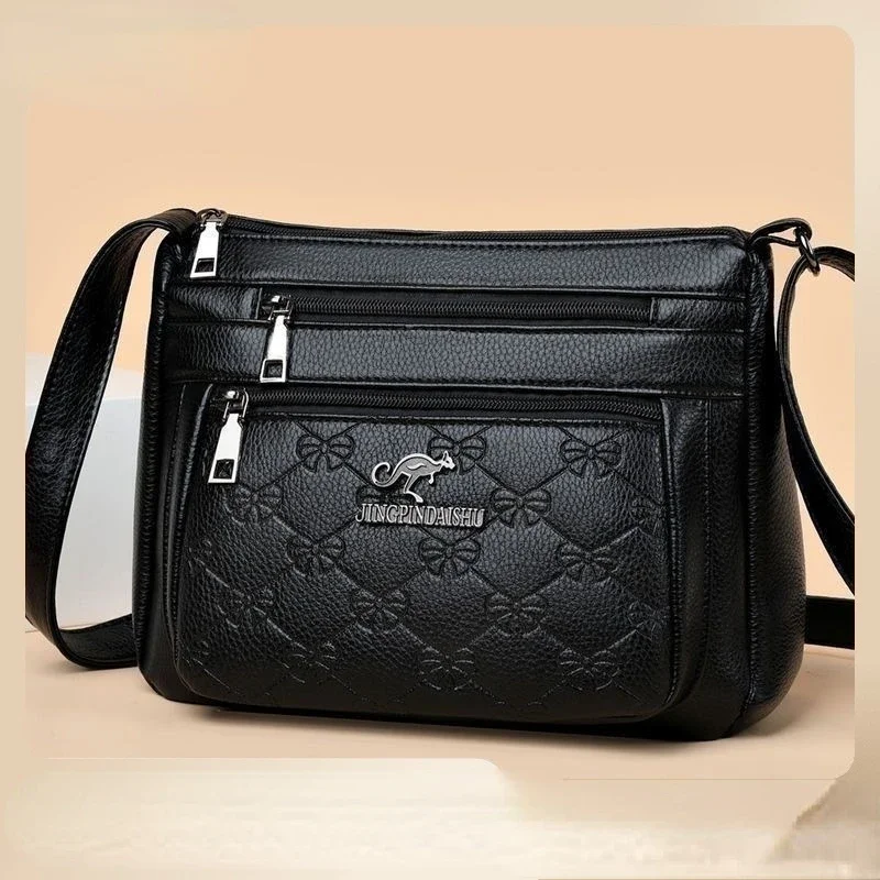 

New Middle-aged Women Mother Mother-in-law Bag Multi-layer Soft Texture Brand Shoulder Crossbody Bag Tide Luxury Design