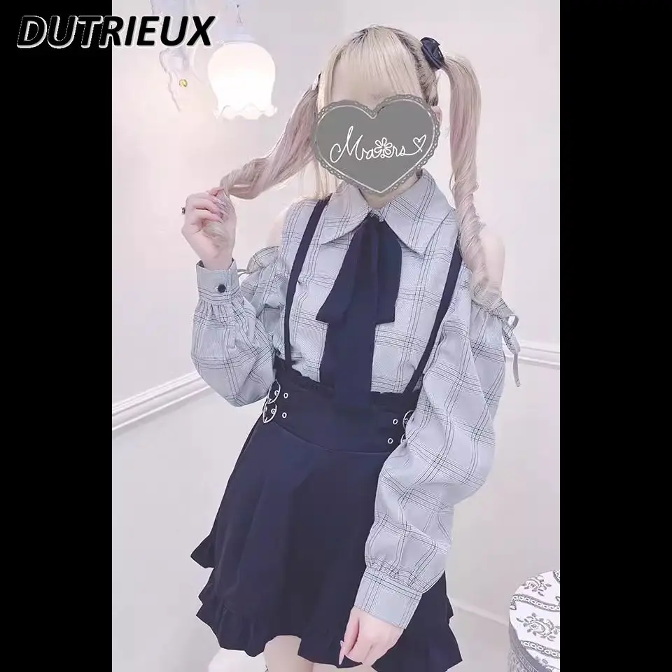 Japanese Style Long Sleeve Top Mine Mass-Produced All-Match Sweet Casual Blouse Female Shoulder Bow Long Sleeve Shirt for Women