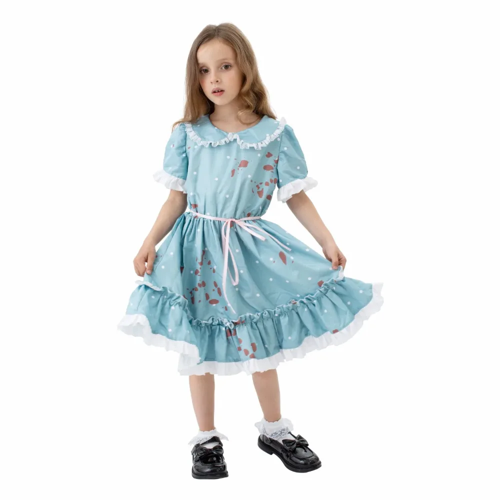

Horror Movie Twin Girls Cosplay Costume Full Set Dress Uniform for Kid Outfit Halloween Carnival Party Performance Suit Roleplay