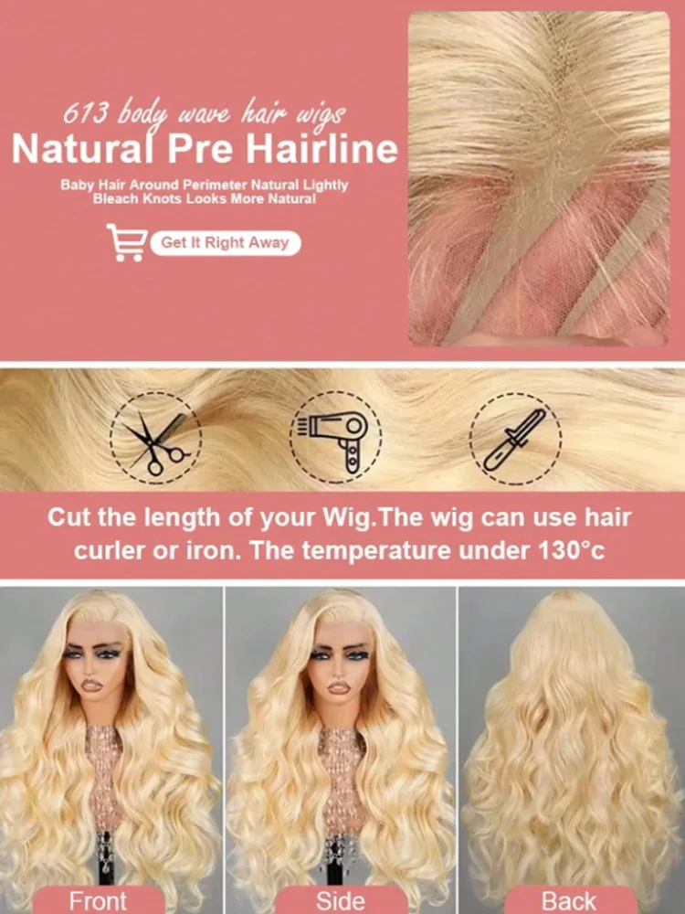 613 13x4 Body Wave Lace Front Wig Human Hair Blonde Wig Human Hair Blonde Body Wave Lace Front Wig Human Hair Pre Plucked 32Inch