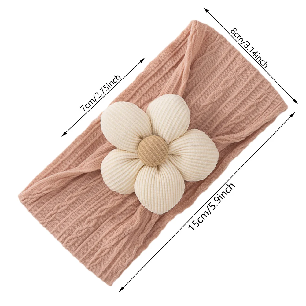  여아용 꽃 나일론 머리띠, 신축성 있는 부드러운 라떼 케이블 니트 머리띠,  어린이 터번 머리띠, 한국 인스 머리띠