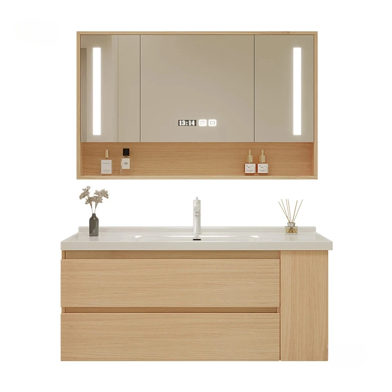 Nordic Bathroom Sink Cabinet Modern Home Furniture Smart Ceramic Integrated Washbasin Mirror Cabinets Combination b