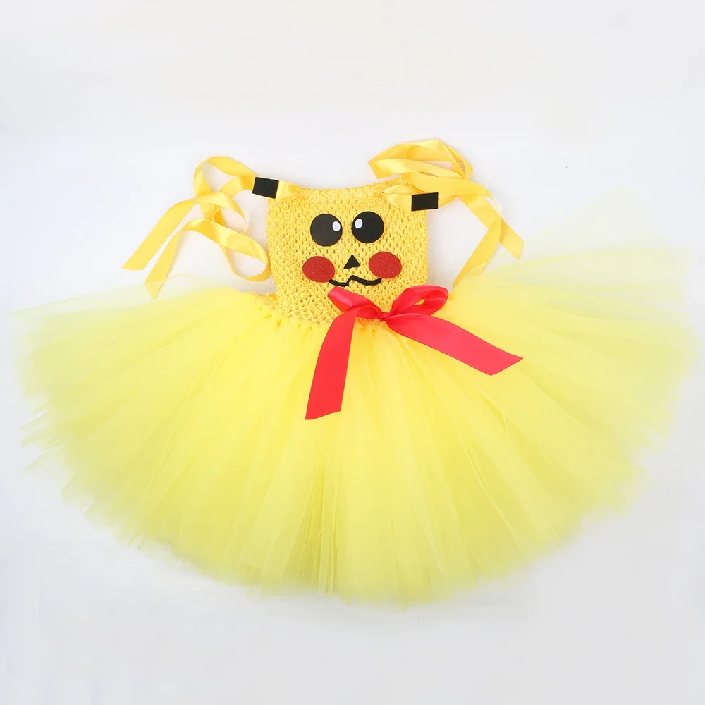 Pocket Monster Pikach Costume for Girls Yellow Cartoon Tutu Dress