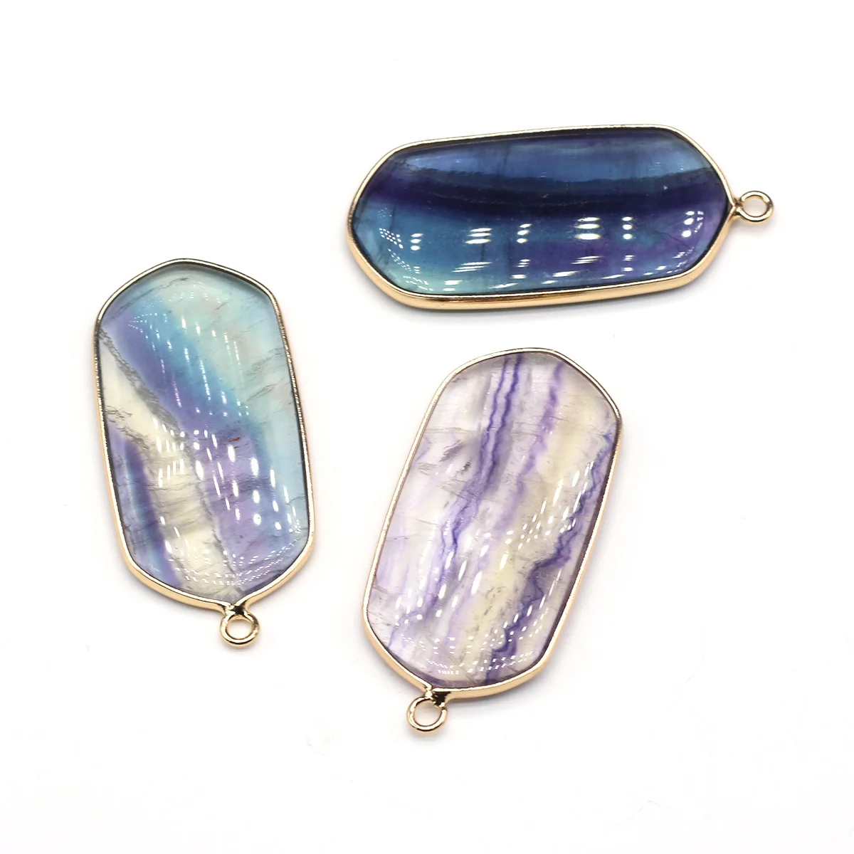 

1PC Natural Stone Hexagonal Silver Color Gold Color Border Pendant Amethyst Random Color Jewelry Accseeries for Women Gift