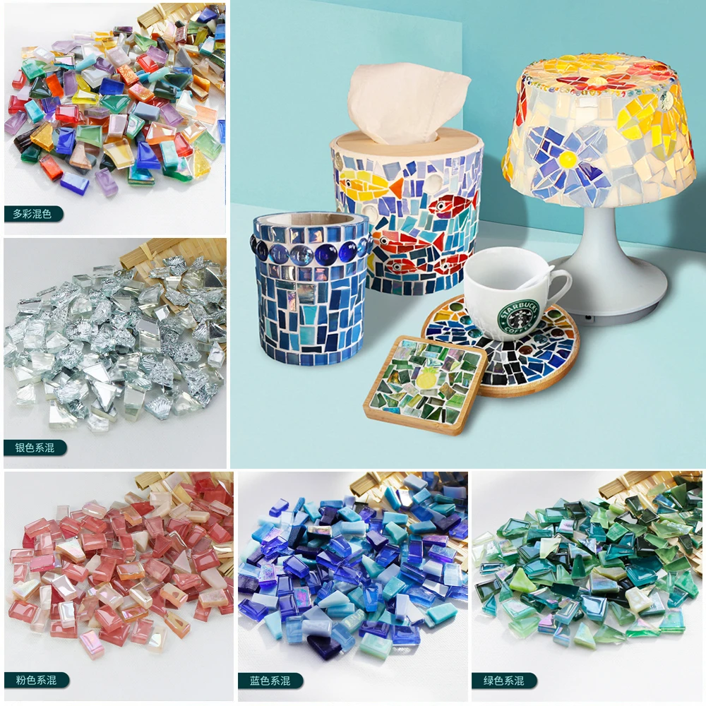 

250g DIY Ceramic Mosaic Tiles Glass Mirror Handmade Ornaments Tiles Wall Crafts Colorful Crystal for Decorative Materials