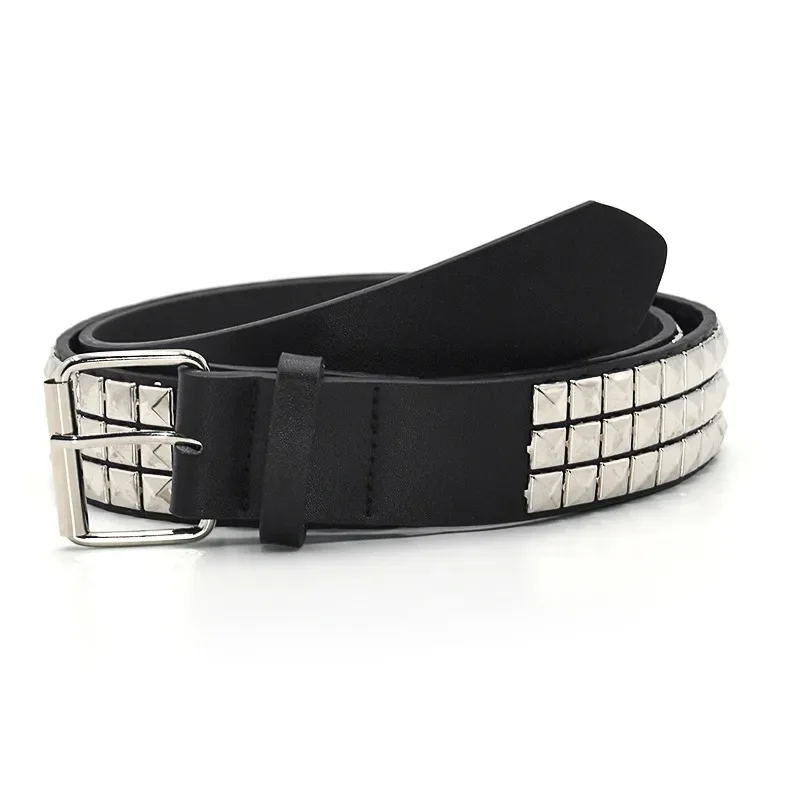 Modischer Nietengürtel für Männer und Frauen, Nietenverzierter Gürtel im Punk-Rock-Stil mit Dornschließe, Dropshipping, Schwarz – Detail 13