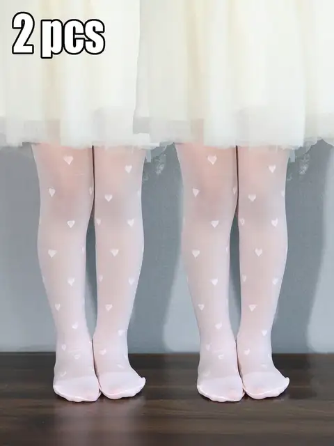 2 paires de collants d'été pour bébés filles, Leggings fins, bas en maille en forme de cœur d'amour, petite princesse, bonneterie blanche serrée et douce 1