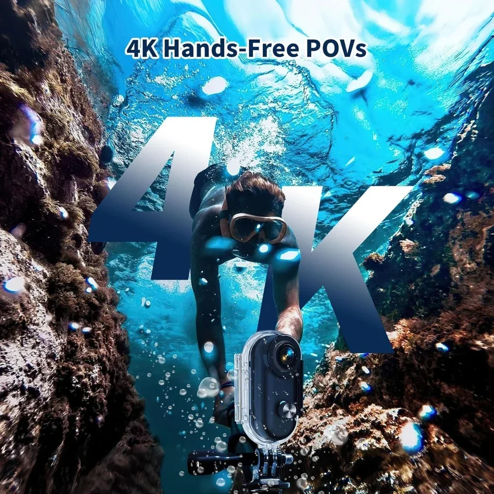 Caméra d'action 4K et 1080P avec carte mémoire immergée dans l'eau, capturant des images sous-marines nettes.