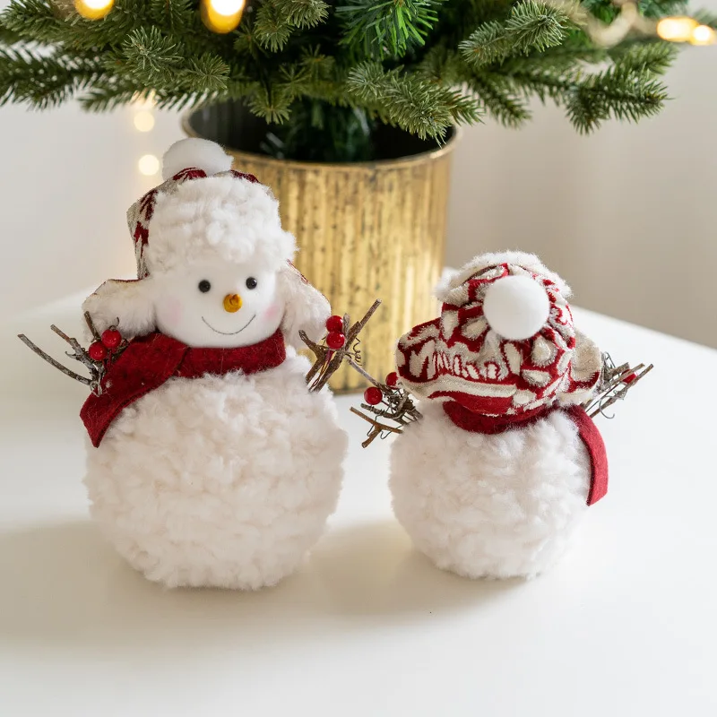 Cute Pink Red Plush Christmas Snowman Doll Decorative Item and Christmas Desktop Decoration Kids Gift 2025 Navidad Decor