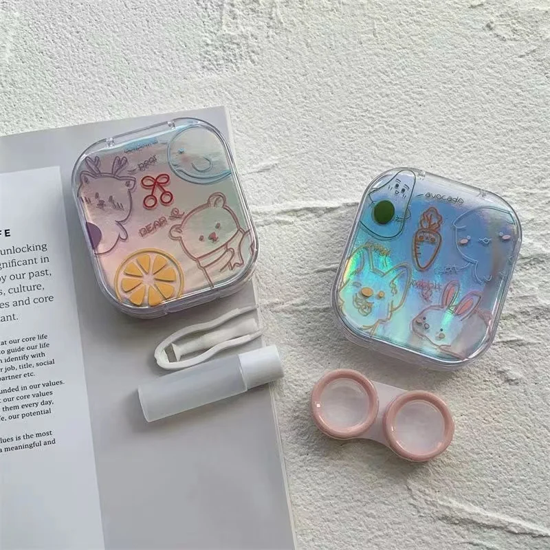DUOXIU1set Portable Super cute mini Contact Lenses Box Lens With makeup mirror remover Color eye storage box suit ping contact lenses tools