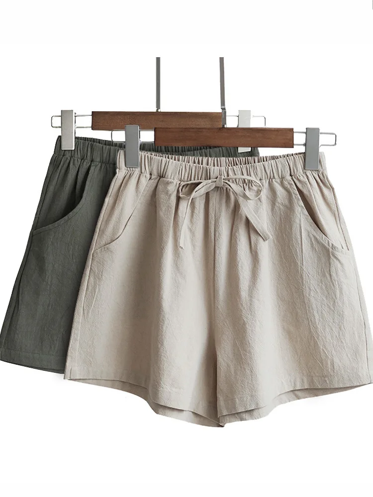 2023 New Hot Summer Casual Cotton Linen Shorts Women Plus Size