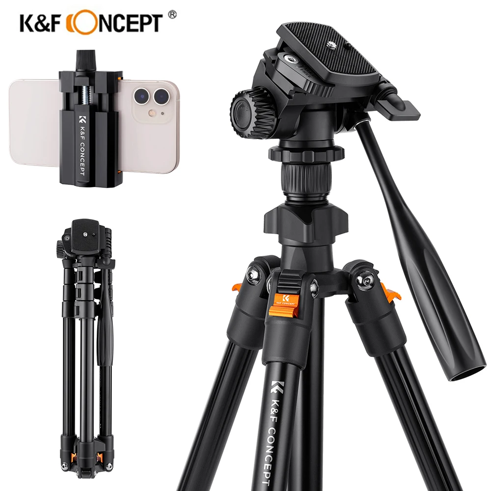 Trépied Photo K&F Concept Aluminium 162 Cm Max - Compact 45.7 Cm Plié - Charge 10 Kg - Pour Appareils Photo, Smartphones, Caméras
