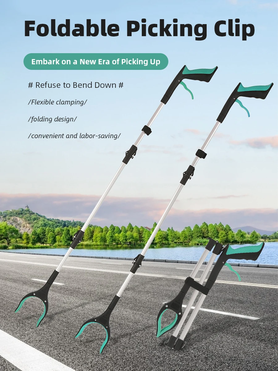 Description Picture 2 of itemSanitation Garbage Picker 91cm 109cm Tri-fold Foldable Gripper Long Handle Pickup Clip Garbage Leaf Picker Trash Picker Clip