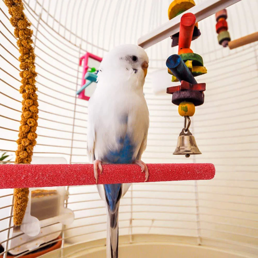 Wood Bird Claw Beak Grinding Bar Standing Stick with Bell Parrot Station Rod Perch Stand Toy Bird Cage Accessories bird cage perches