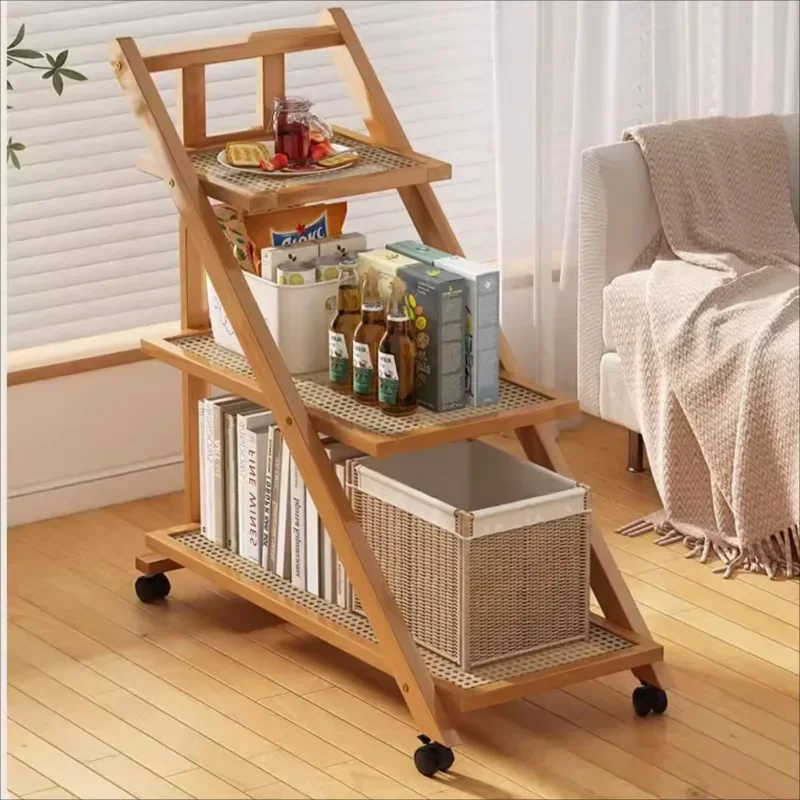 Simple Rolling Storage Cart Foldable Multi-Functional Coffee Table Eco-Friendly Durable Organizer for Living Room Mobile Storage