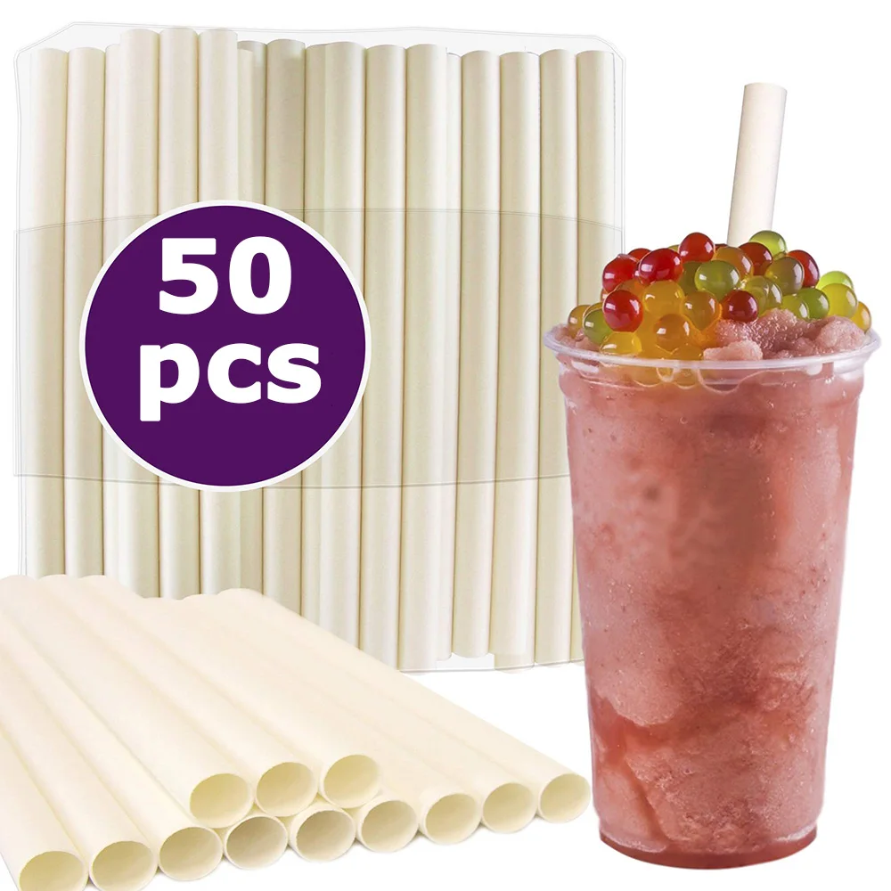 

50pcs Disposable Paper Straws Milkshake Boba Bubble Tea Drinking Straws Individually Wrapped Hygienic Biodegradable Paper Straws