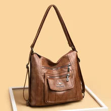

Multifunction Female Messenger Bag Large Capacity Women Shoulder Bag Vintage Casual Handbag Ladies Designer Pu Leather Hobos Bag