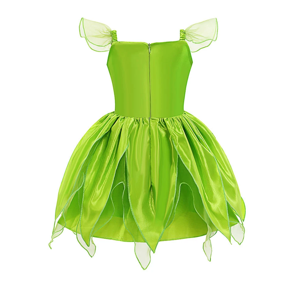 Kids Halloween Cosplay Green Fairy Tinker Bell Princess Dress Up Carnival Christmas Baby Girl Elf Birthday Party Ball Gowns
