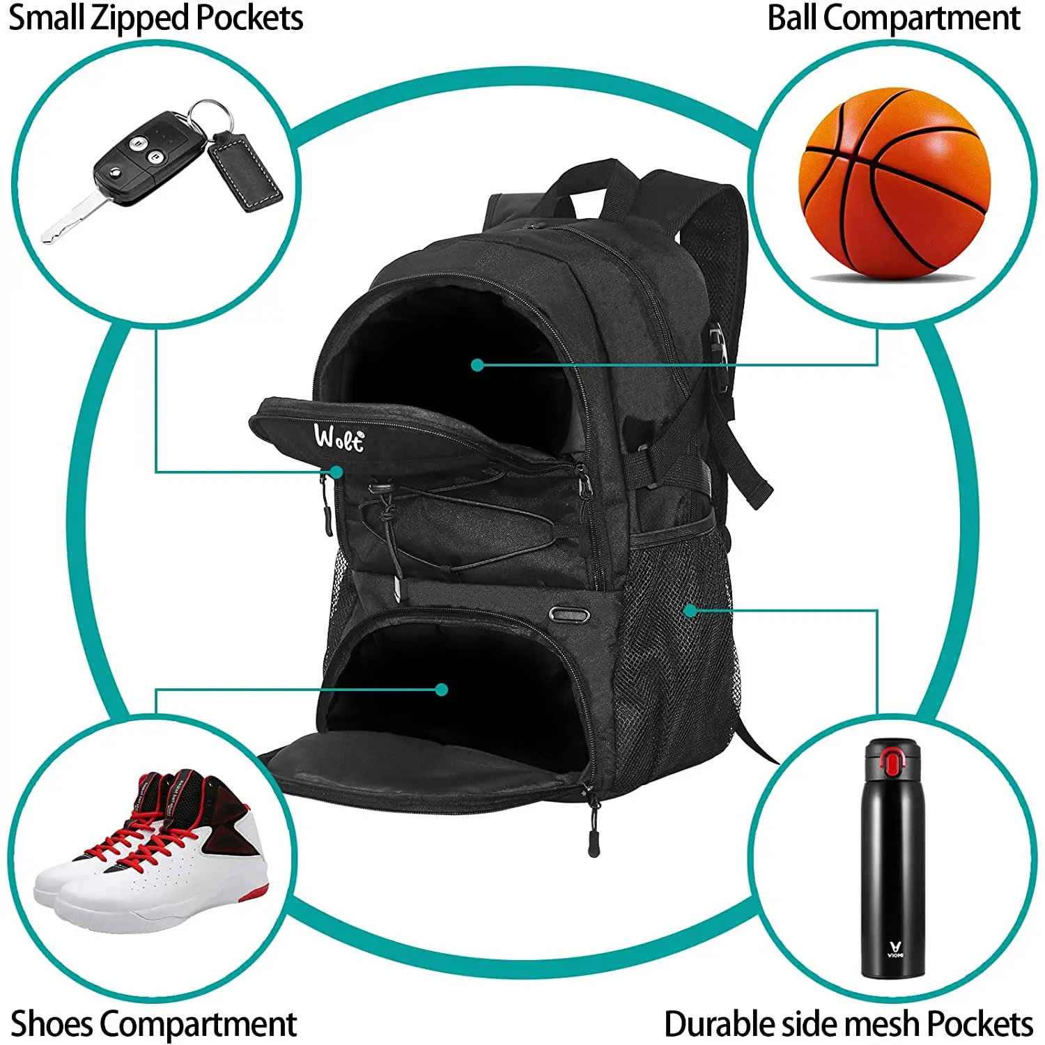 Basketball Bag DEEGO 40L Large Capacity Sports Bag With Separate