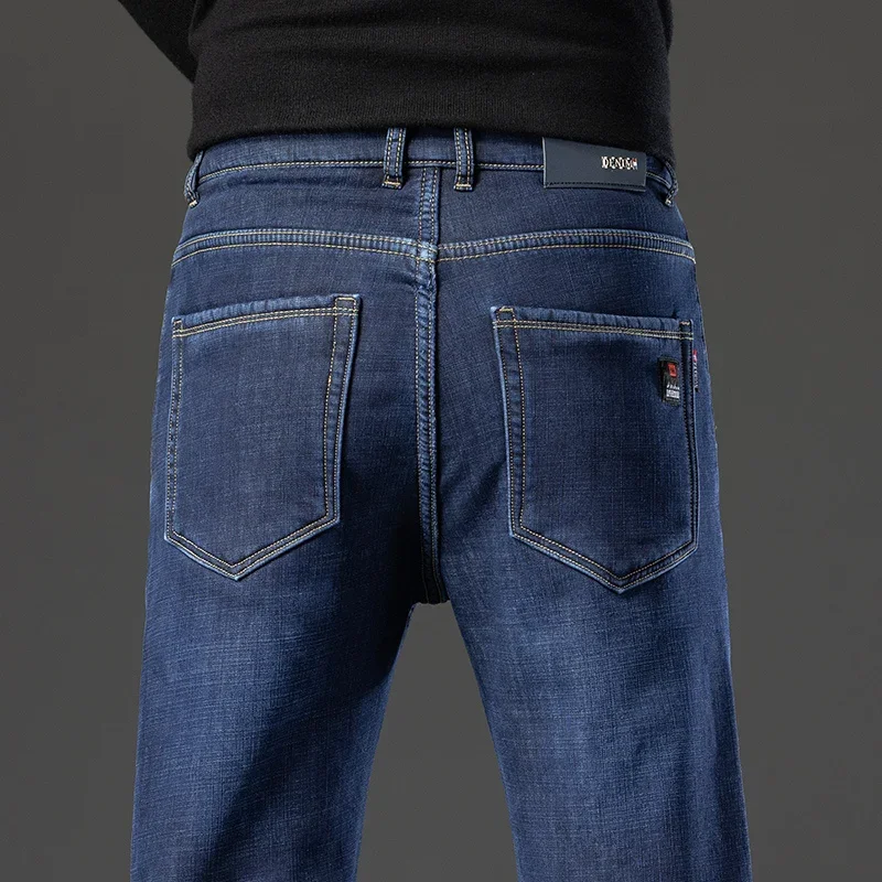 All-match Retro Denim Trousers Winter High Quality Men's Warm Slim Fit Jeans Thicken Fleece Stretch Business Brand Pants 28-40 4