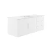48" Modern White Bathroom Vanity with Ceramic Sink Durable Wood Construction Wall-Mount Design Two Drawers and Soft-Close Doors 2