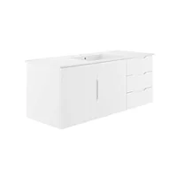 48" Modern White Bathroom Vanity with Ceramic Sink Durable Wood Construction Wall-Mount Design Two Drawers and Soft-Close Doors 2