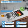 30 Inch Double Bowl Drop-in/Topmount Kitchen Sink Steel Kitchen Sink with Drainage Pipes and Fruit Baskets for Kitchen Bathroom 1