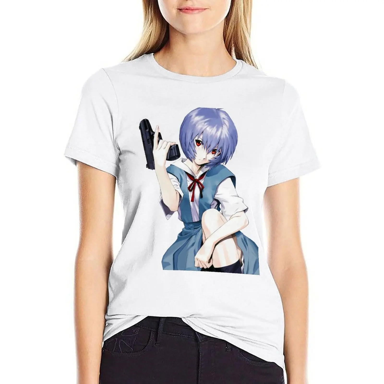 

Rei with gun T-shirt hippie clothes cute tops t-shirts for Women graphic tees