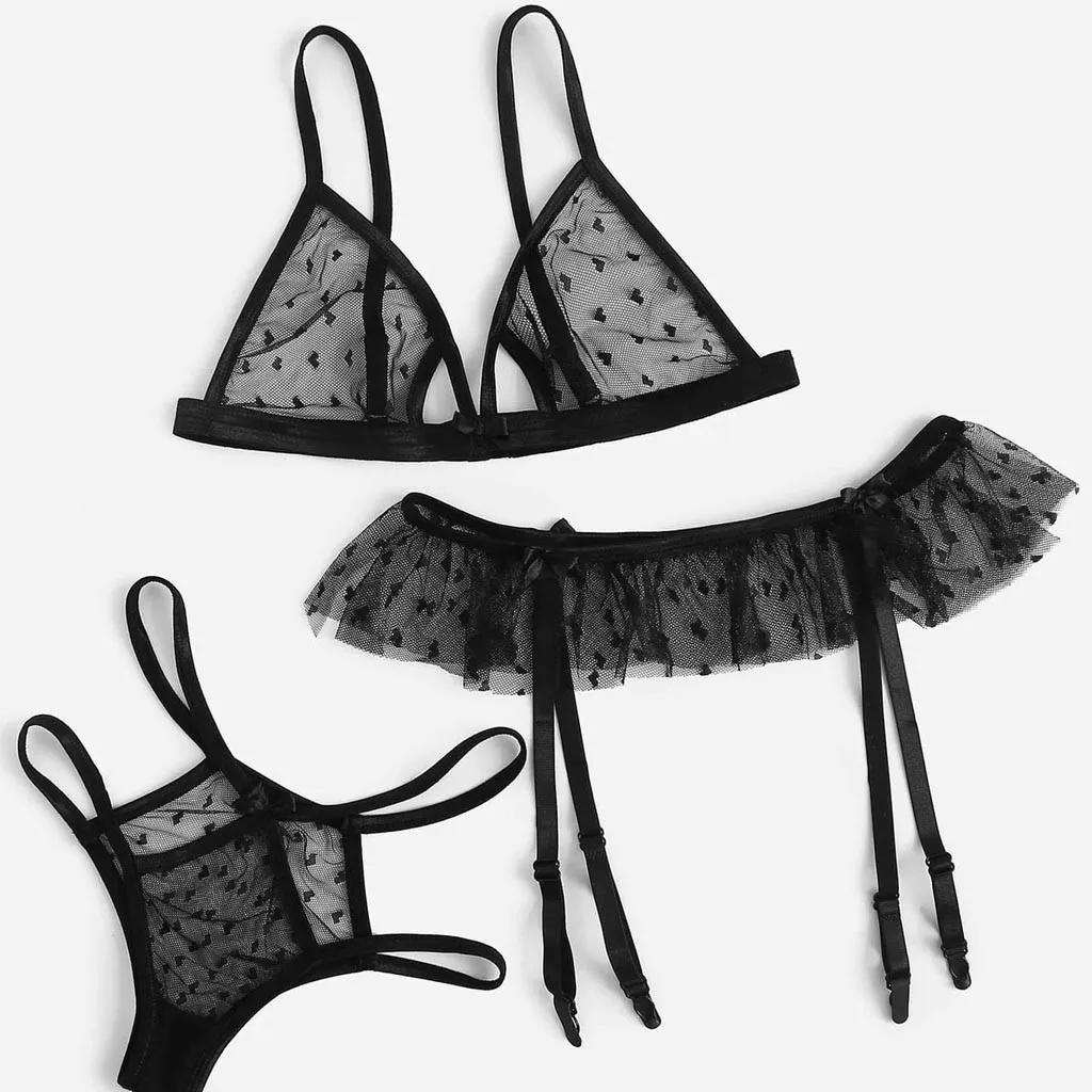 Reggiseno sexy S Reggiseno trasparente trasparente e mutandine S con biancheria intima da donna in pizzo a rete prospettiva giarrettiera_voghion.com