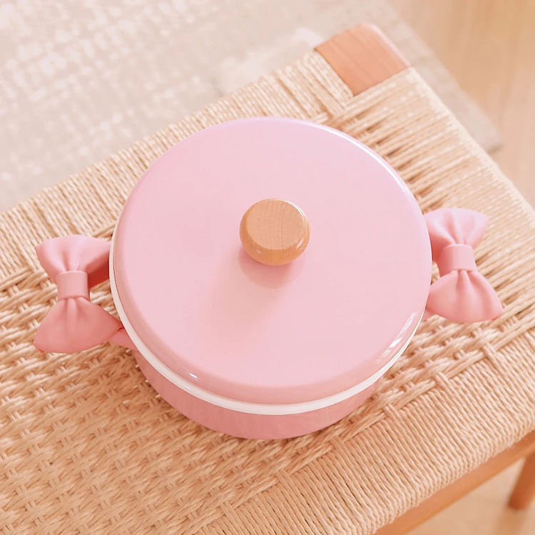 3.1L Pink Cute Soup Pot Slow cooker Enamel Boil Porridge 2 Bowknot insulation 22cm use in induction Radiant cooker