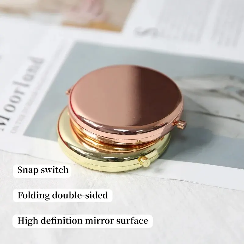 Double-Sided Small Mirror Portable Folding Round Makeup Mirror Rose Gold Simple Mini Men Women Handheld Pocket makeup mirror