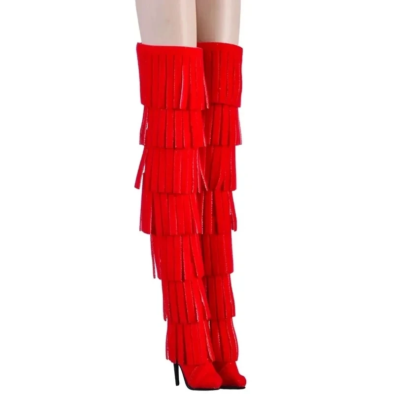 1/6 Doll Toy Solid Color Tassel Long Tube Boots Hollow Velvet Shoes Action Figures Accessories For FR2 12 Inch Female Model Body