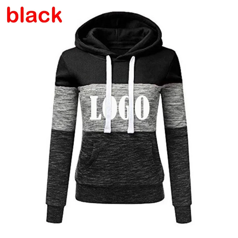 

Customized Logo Sweatshirts Patchwork Autumn Hooded Hoodies New Women DIY Print Tops Slim Fit Casual Long Female Sleeve Hoody