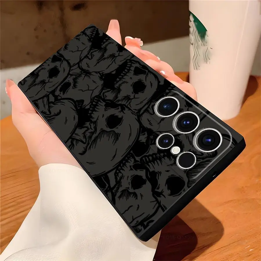 Spooky Skull Patterns Black Soft Phone Cover