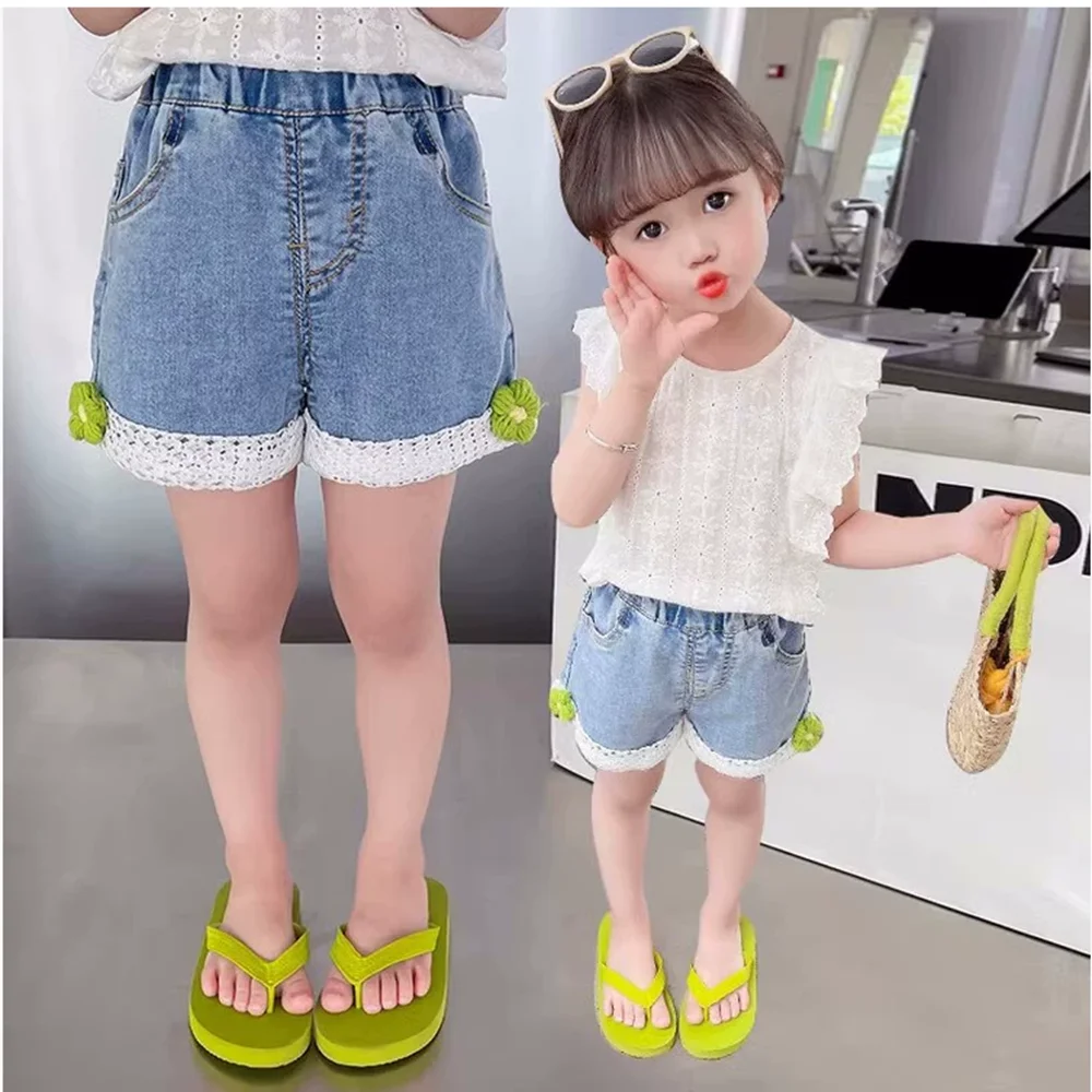 어린이용 자수 데님 반바지 다용도 캐주얼 핫팬츠 여아용 청바지 여름 신상품
