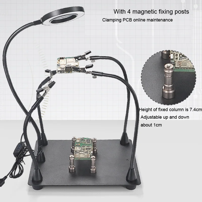 납땜용 세컨드 핸드 PCB 홀더 4개, 웰싱 스테이션, 5배율 LED 돋보기 데스크 램프, PCB SMD 조명 수리 도구