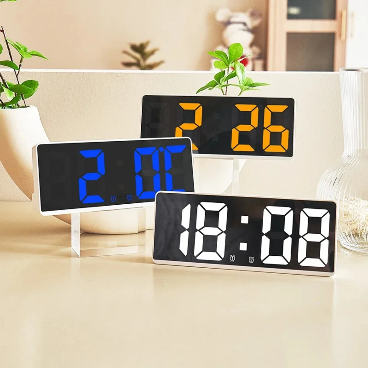 Two Sets of Minimalist  Alarm Clocks - Korean Fashion Style with Big  Digital Display  Bedrooms 4