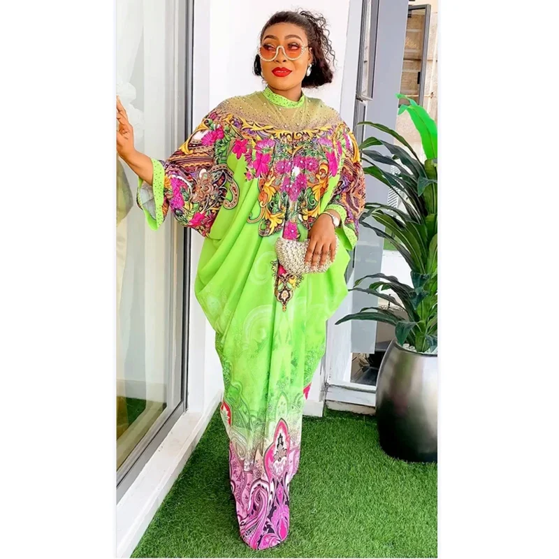 

African Women Plus Size Evening Dresses Printing Long Sleeve Chiffon Gown Kaftan Abaya Wedding Party Ankara Ladies Clothes