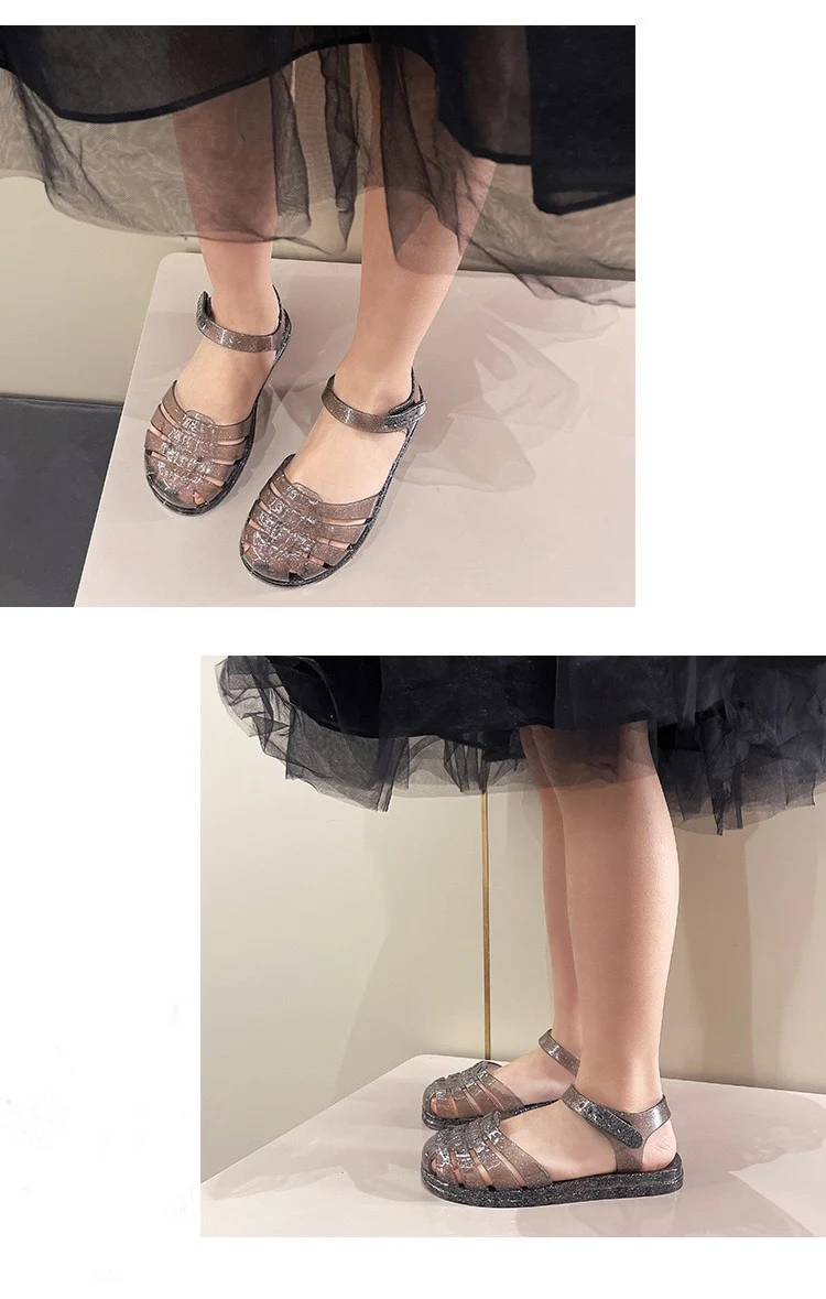Children's Summer New PVC Children's Sandals Girls Jelly Shoes Crystal Princess Baby Soft Soled Single Shoes Beach Shoes 6