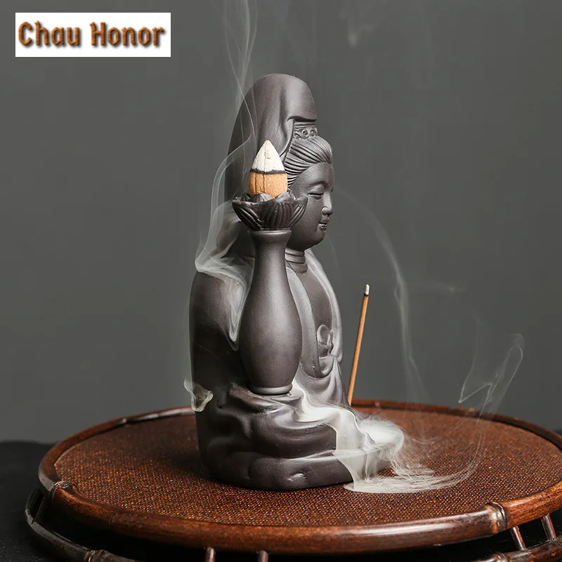 Creative Ceramic Handicraft Buddha Hand Backflow Incense Burner Incense Stick Holder Lotus Censer Office Tea House Decorate
