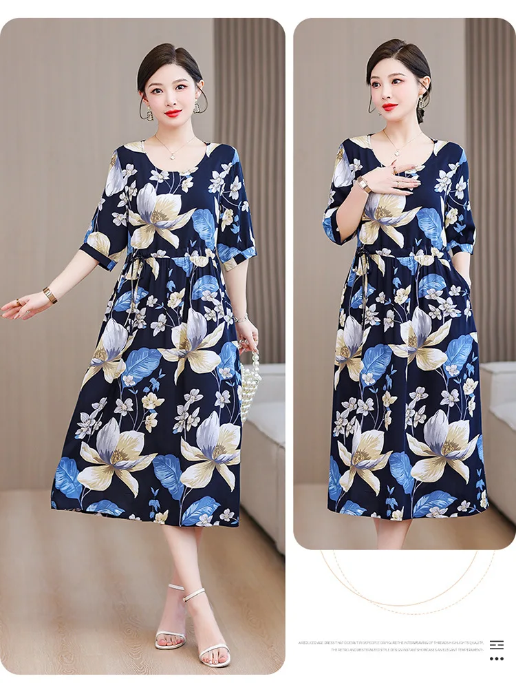 Neue Temperament Mittleren Alters Mutter Nachthemden Baumwolle Rayon Langes Kleid frauen Sommer Nachthemd Plus Größe Schlaf Hemd XL-5XL – Detail 16