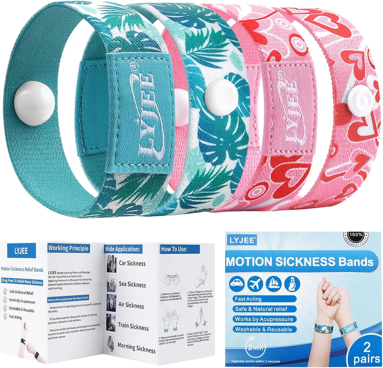 LYJEE Motion Sickness Bands Nausea Relief Wristbands for Adults and Kids Acupressure Wristband for Pregnancy Women Morning Car