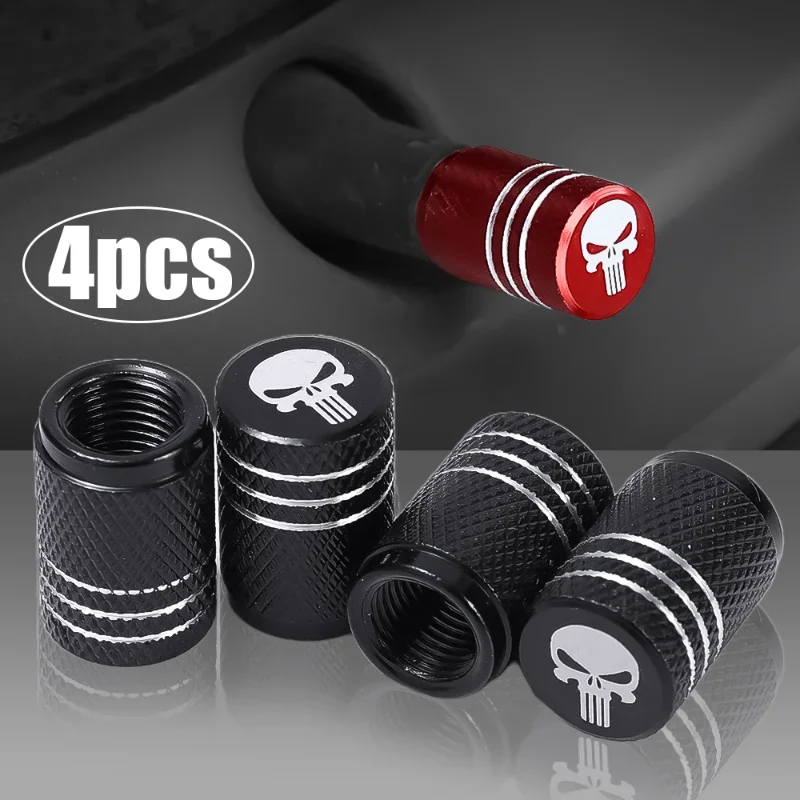 

4pcs Skull Pattern Tire Valve Caps Decor Car Motorcycle Bike Aluminum Alloy Dustproof Cover Wheel Tyre Stem Valve Cap