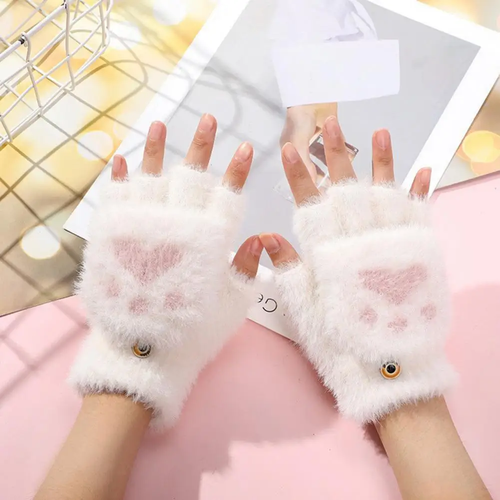 

Women Winter Gloves Cozy Adorable Cat Paw Winter Gloves for Women Soft Plush Anti-slip Washable Five Finger Knitted for Warmth