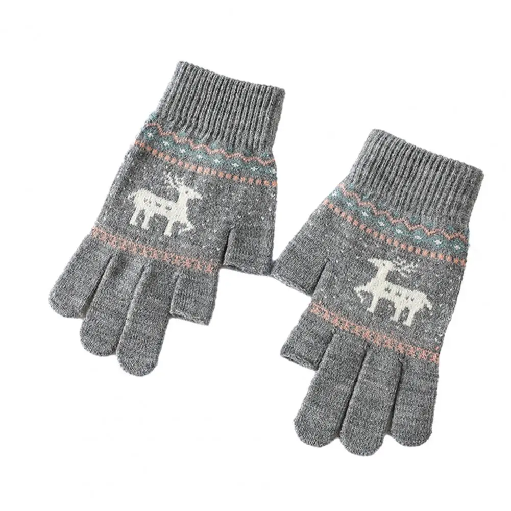 

Women Thick Cashmere Two Layer Winter Gloves For Women Snowflake Knitted Pattern Full Finger Skiing & Touch screen Glove