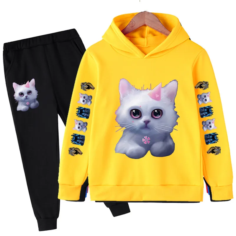 New cat children's clothing fashion girl's clothing autumn baby girl clothes cat suit cotton hoodie suit casual sportswear kid hoodie for sale