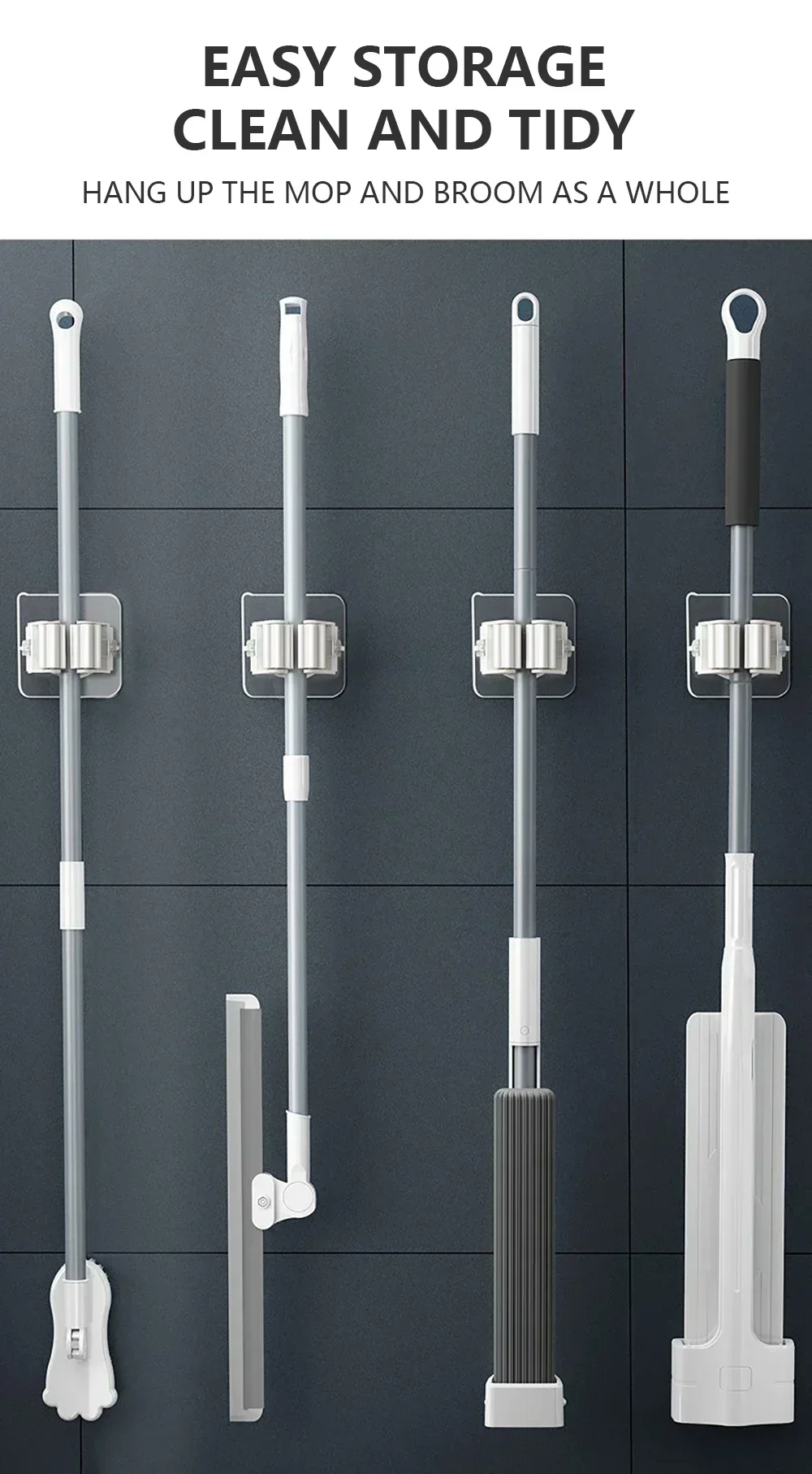 Description Picture 2 of itemMop Holder Support for Wall Brooms Self-adhesive Wall Hook for Bathroom Kitchen Accessories Powerful NoTrace Wall HangingSticker