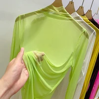 Transparent Gauze Bottoming T-shirt Women Clothing Summer Long Sleeved T-shirt with Gauze Shirt Half High Collar Sunscreen 2024 - Image 4