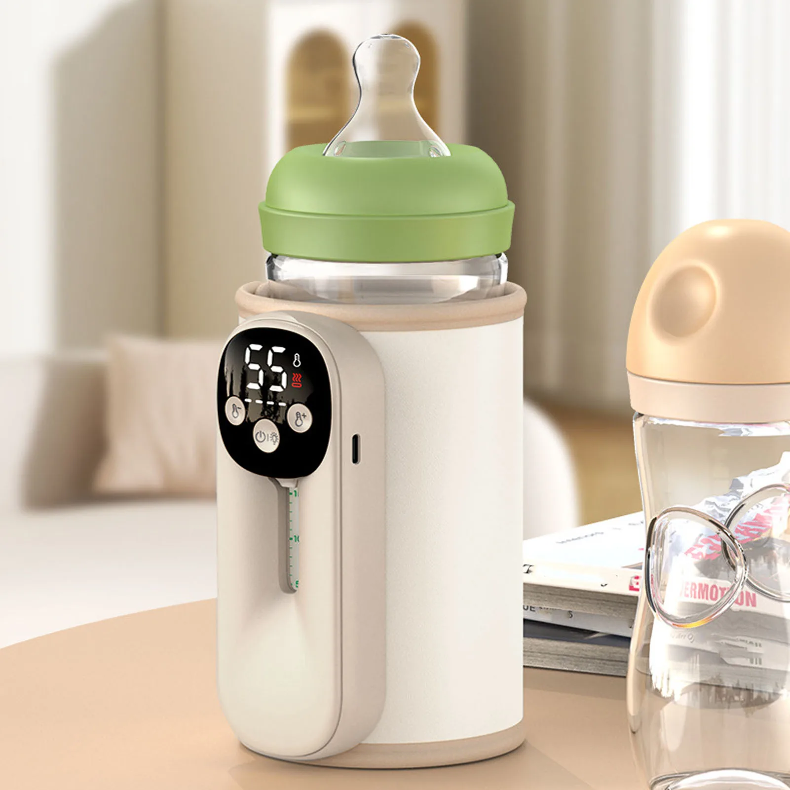 Portable Bottle Warmer LED Display 11 Temperature Settings Rechargeable Fast Milk Warmer with Night Light Memory Function