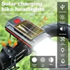 Bicycle Horn Light USB Rechargeable Mountain Road Bike Front Lamp Power Solar Charing Cycling Headlight with Horn 120dB 2
